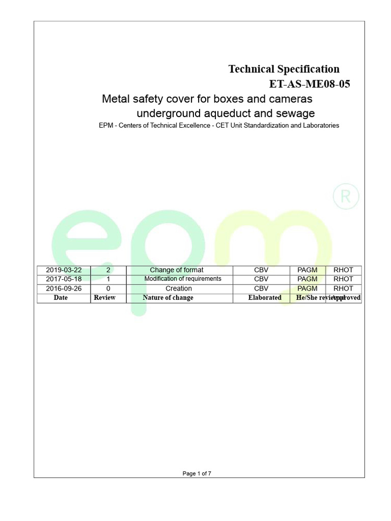 ET AS ME08 05 Safety Metal Cover For Boxes and Subterranean Chambers of ...