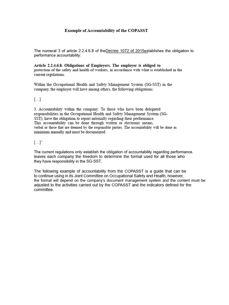 Example of Accountability of The COPASST | PDF | Occupational Safety ...