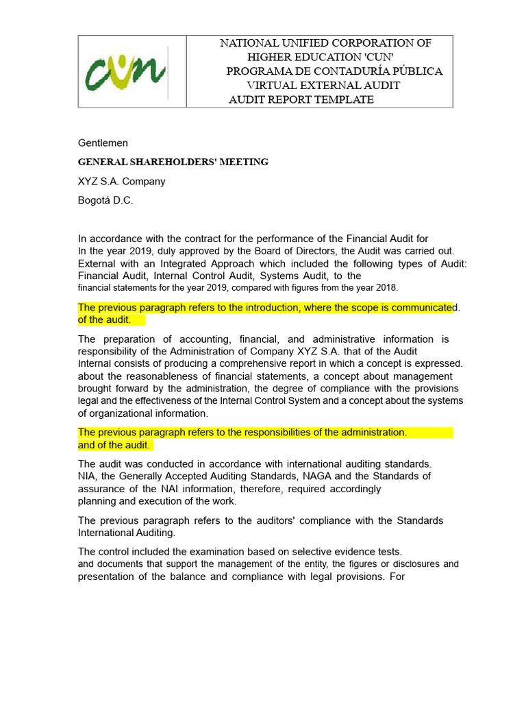 Financial Audit Report Model | PDF | Audit | Auditor's Report