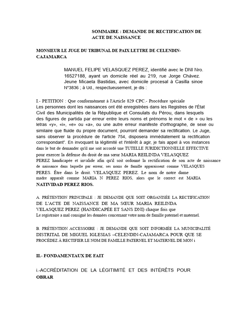 Demande de rectification acte de naissance | PDF | Certificat de naissance