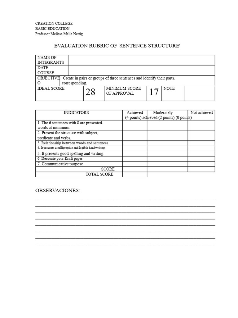 Rubric Structure of Sentences | PDF
