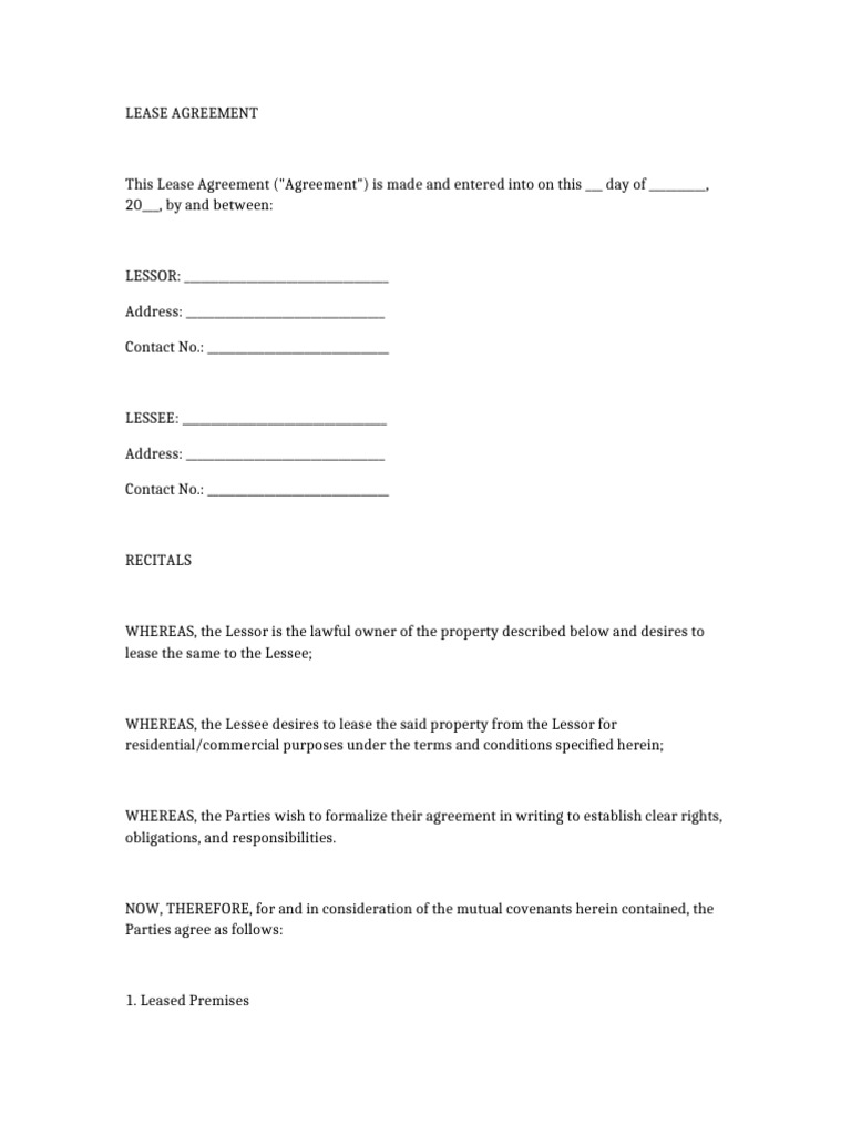 Lease Agreement Template for Property | PDF | Lease | Contract Law