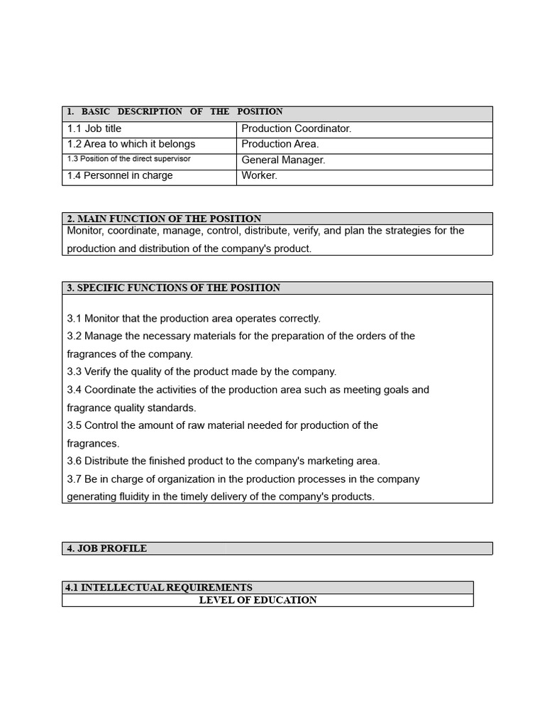 Analysis and Description of The Production Coordinator Position | PDF ...
