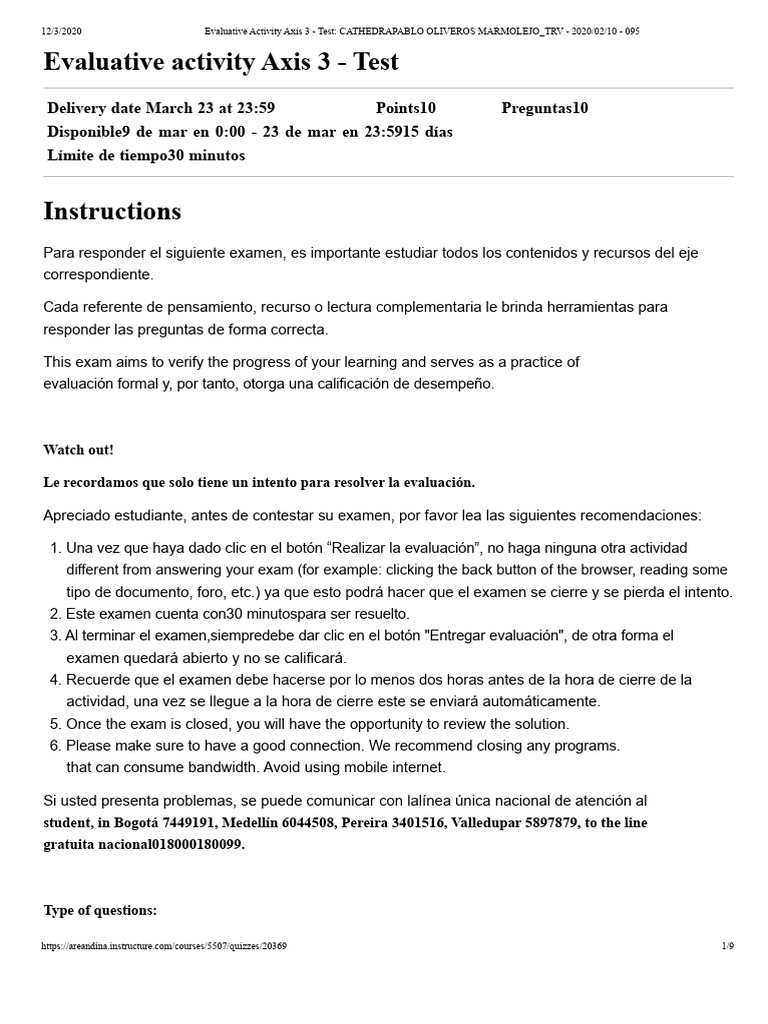 Evaluation Activity Axis 3 - Test - PABLO OLIVEROS MARMOLEJO - CHAIR ...