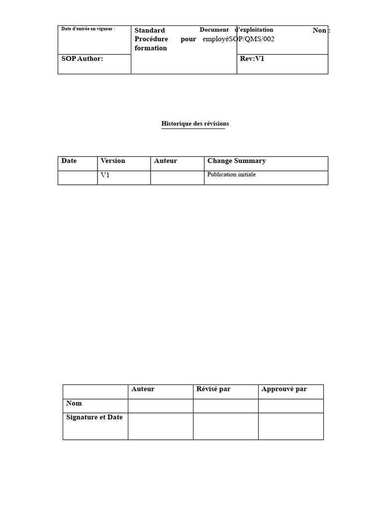 Procédure de formation des employés SOP | PDF