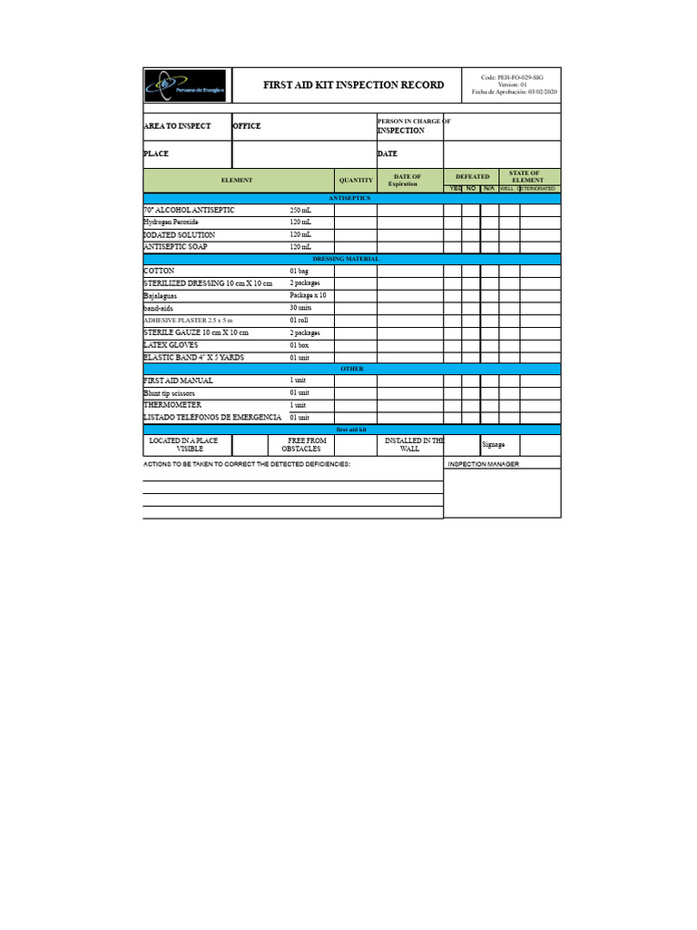 First Aid Kit Inspection Record | PDF | First Aid