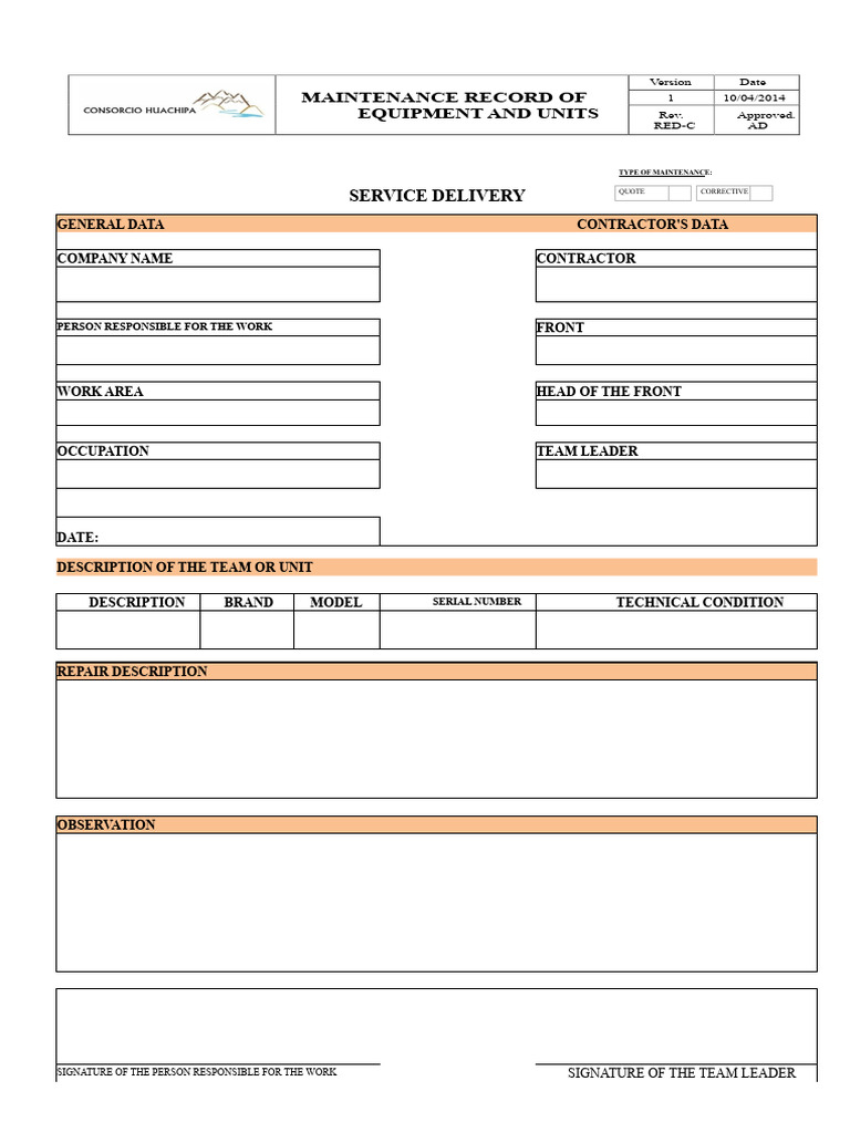 Equipment Maintenance Record Template | PDF