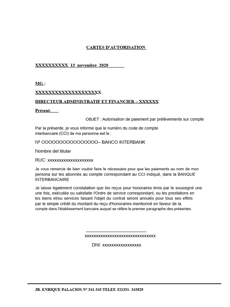 Autorisation de Paiement par Prélèvement | PDF