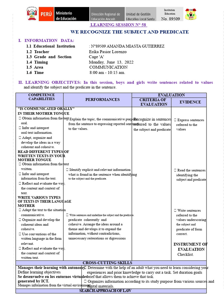 SESSION No. 58 C. SUBJECT AND PREDICATE | PDF | Subject (Grammar ...