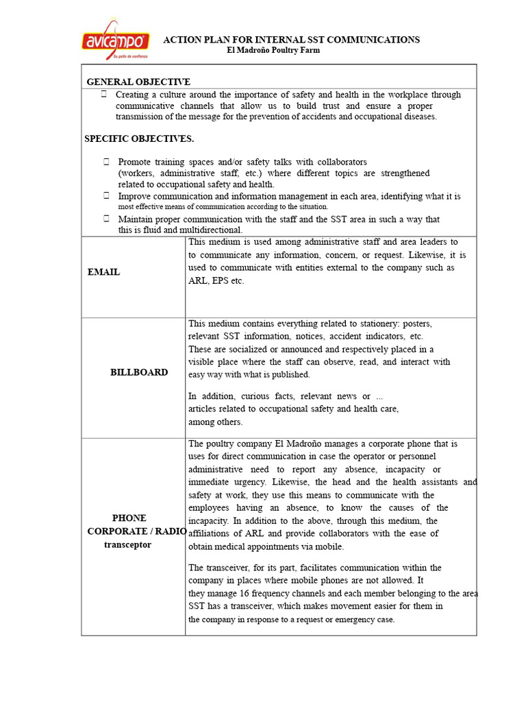 Internal Communications Action Plan For Ohs | PDF | Occupational Safety ...