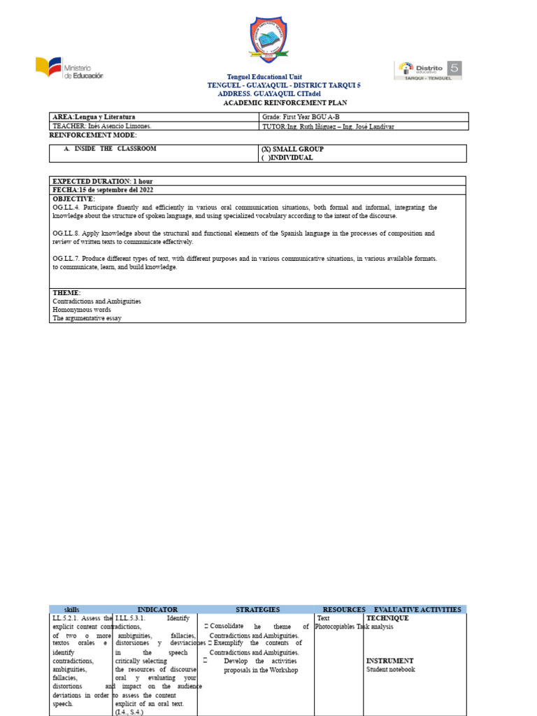 1st BGU - ACADEMIC REINFORCEMENT PLAN - 1st TERM | PDF | Fallacy | Argument