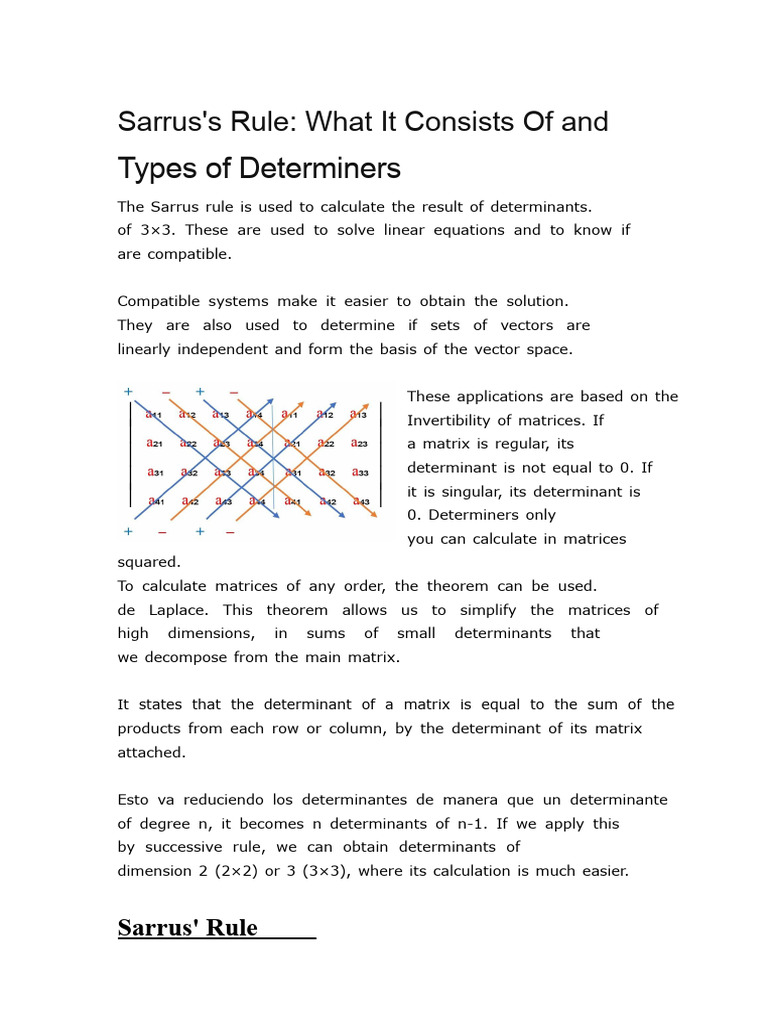 Sarrus's Rule for 3x3 Determinants | PDF | Determinant | Matrix ...