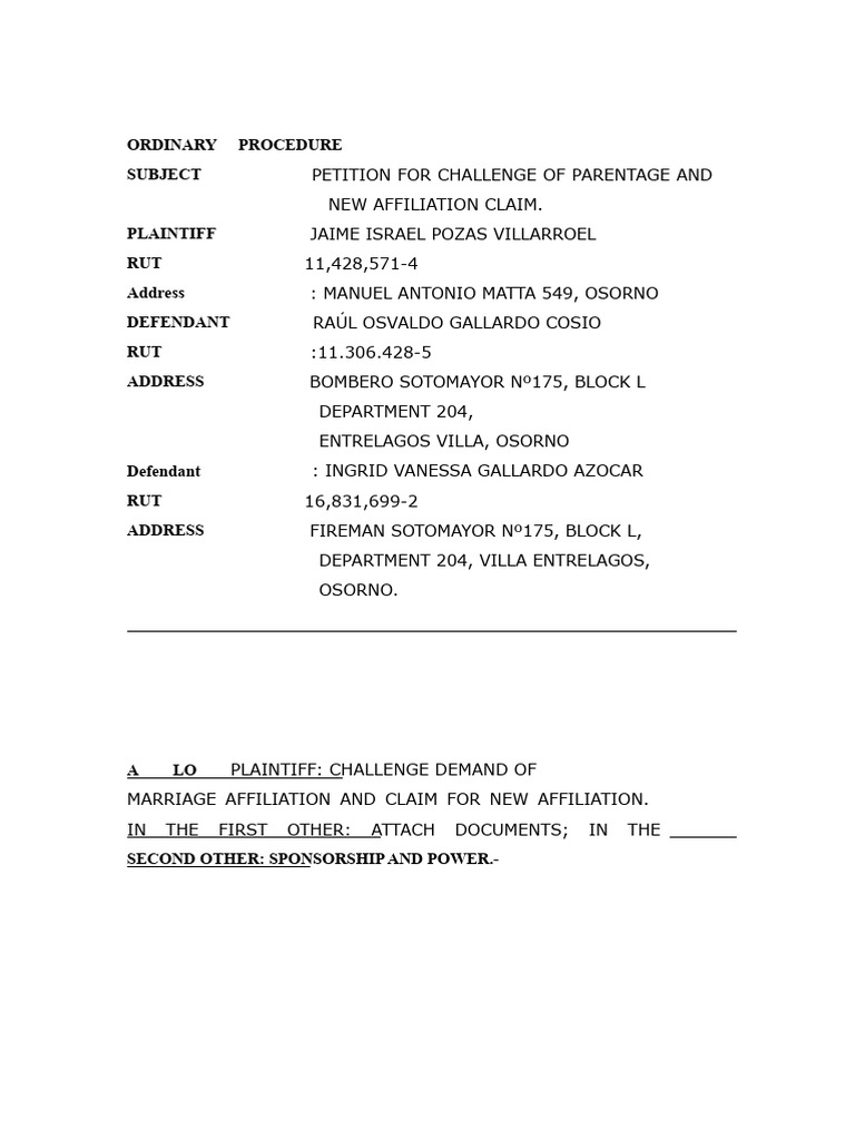 Action of Challenge and Paternity Claim | PDF | Social Institutions ...
