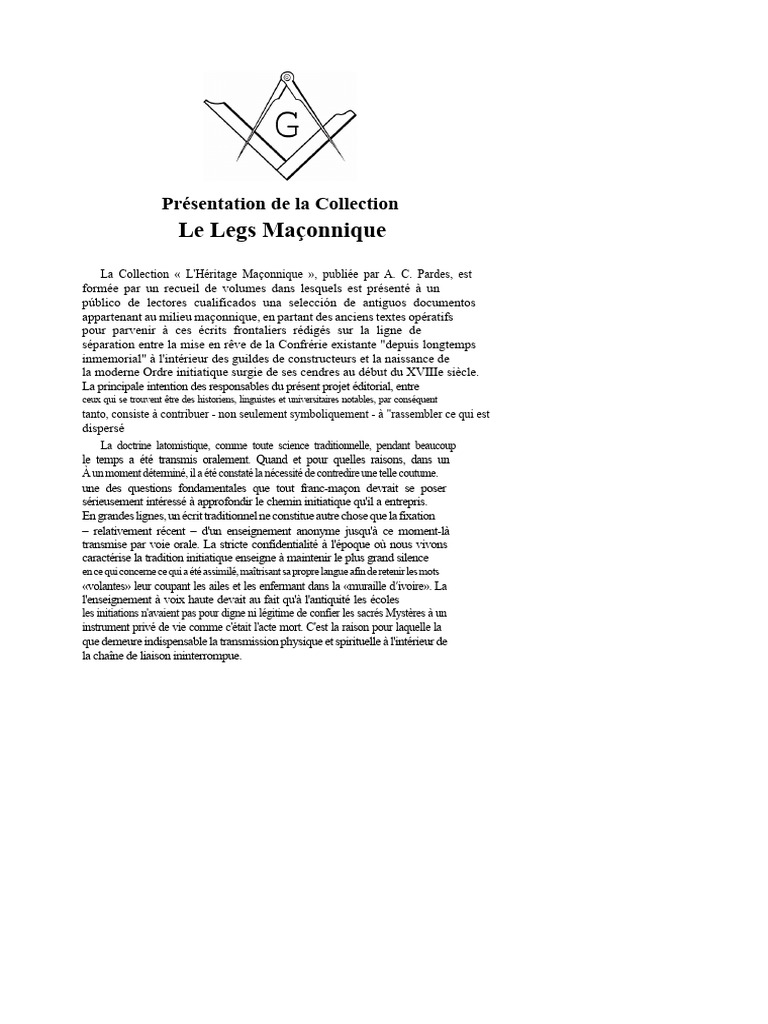 Collection de Textes Maçonniques Historiques | PDF | Franc-maçonnerie ...