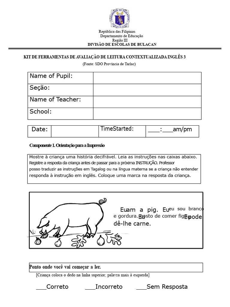 Avaliação de Leitura Contextualizada 3 | PDF | Alfabetização | Linguística