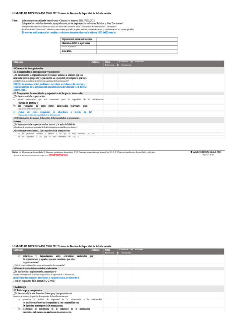 Herramienta de Análisis de Brechas ISO 27001 2022 | PDF | Seguridad de ...