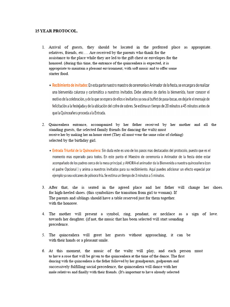 Quinceañera Celebration Protocol Guide | PDF