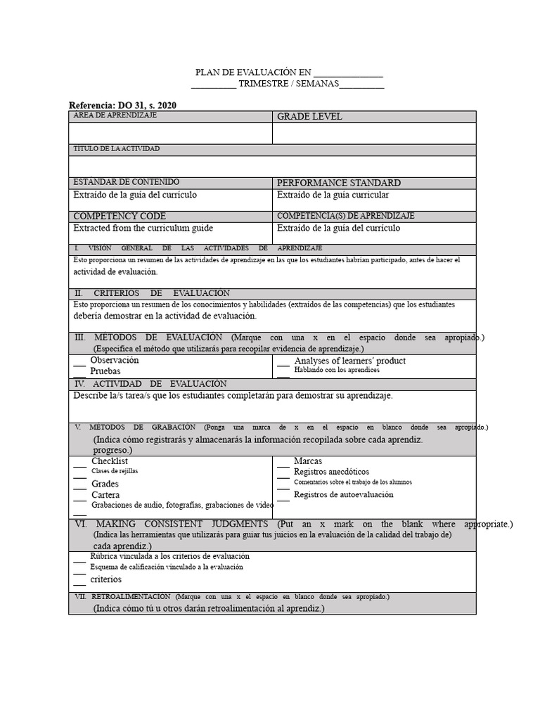 Plan de Evaluación Educativa Trimestral | PDF | Plan de estudios ...