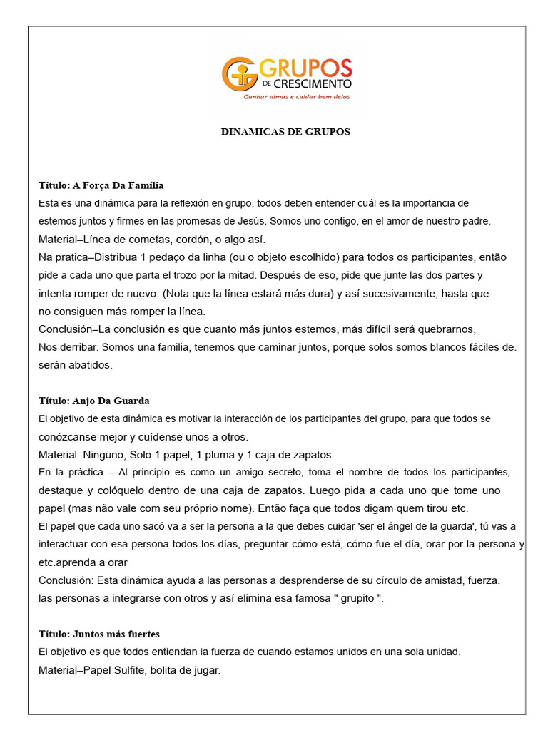 Dinámicas de Grupo para la Unidad Familiar | PDF | Amor | Oración