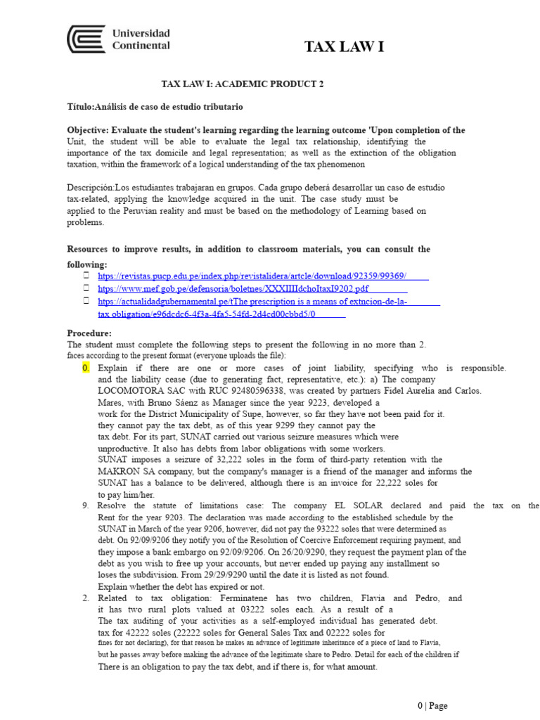 Tax Law Case Study Analysis Guide | PDF | Taxes | Debt