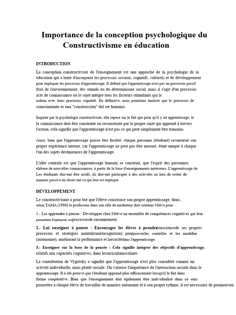 Constructivisme : Psychologie et Éducation | PDF | Psychologie ...