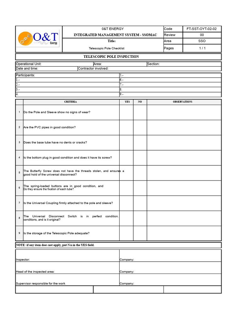 Telescopic Pole Inspection Checklist | PDF | Chess Theory | Chess