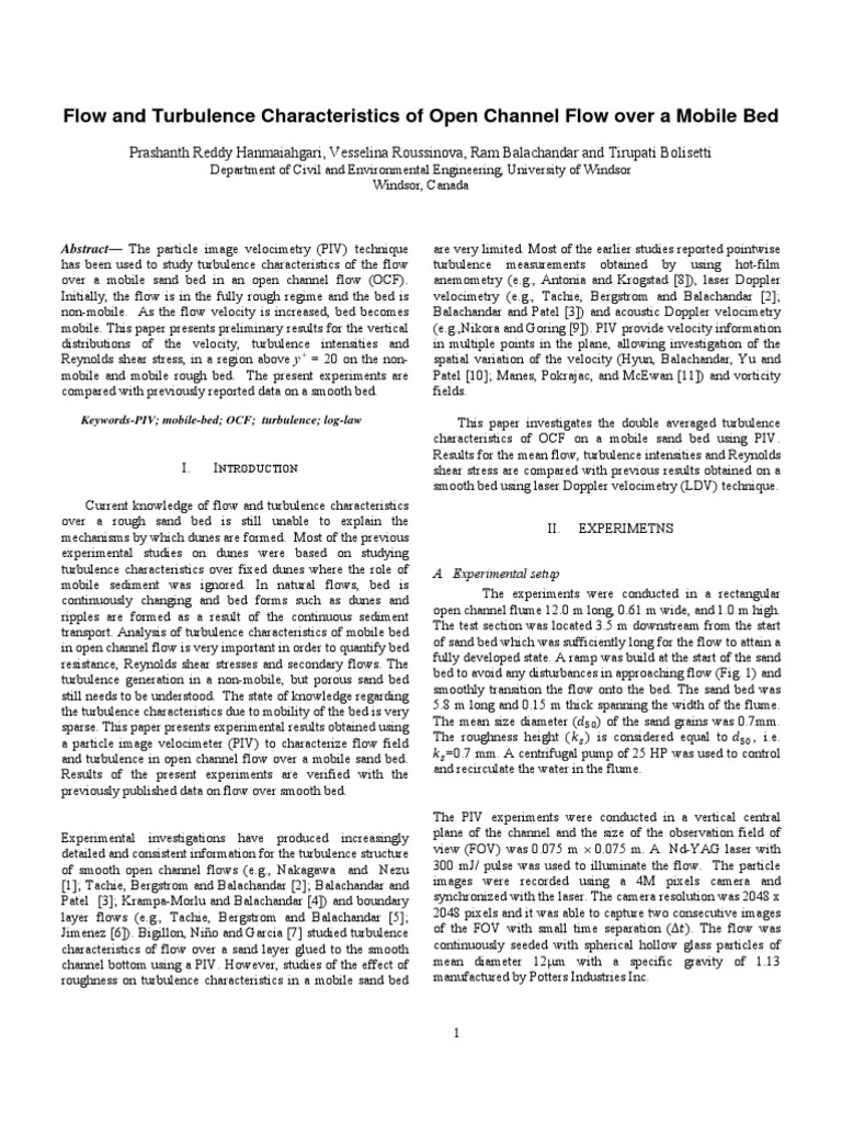 Flow and Turbulence Characteristics of Open Channel Flow Over A Mobile ...