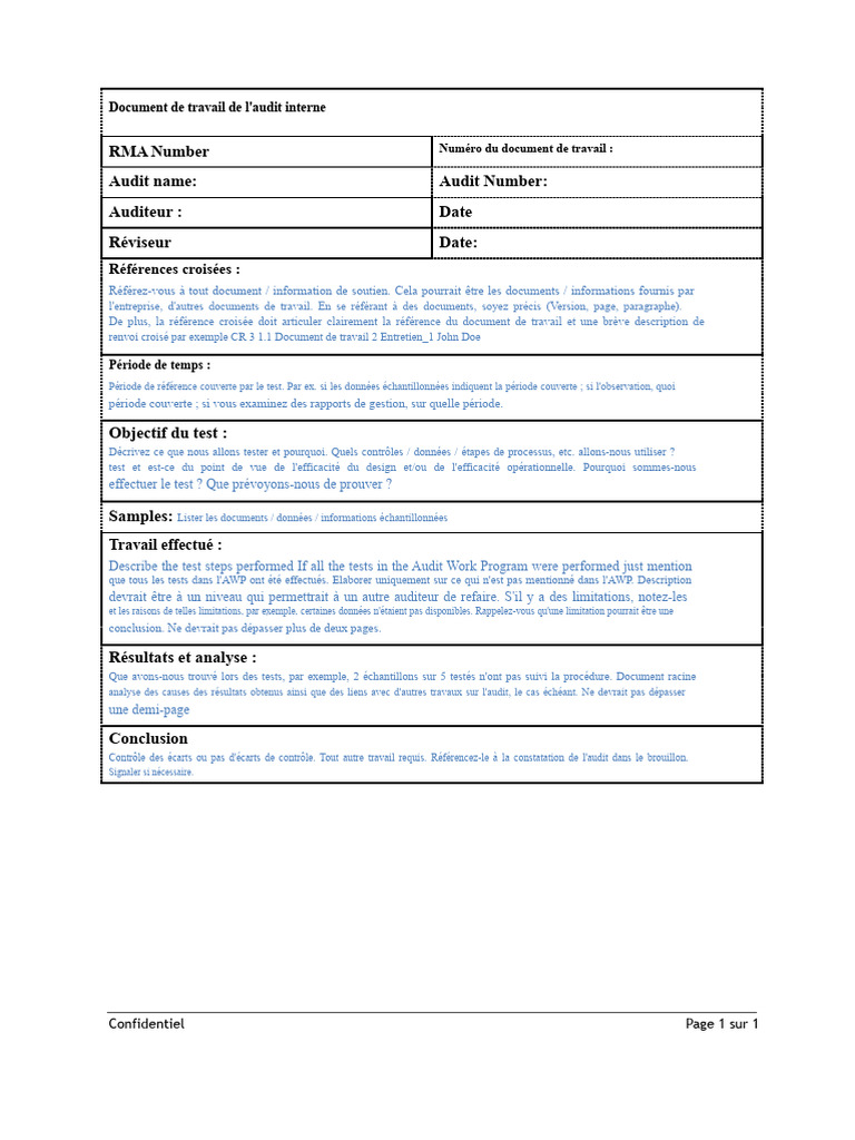 Audit Interne : Document de Travail | PDF | Audit
