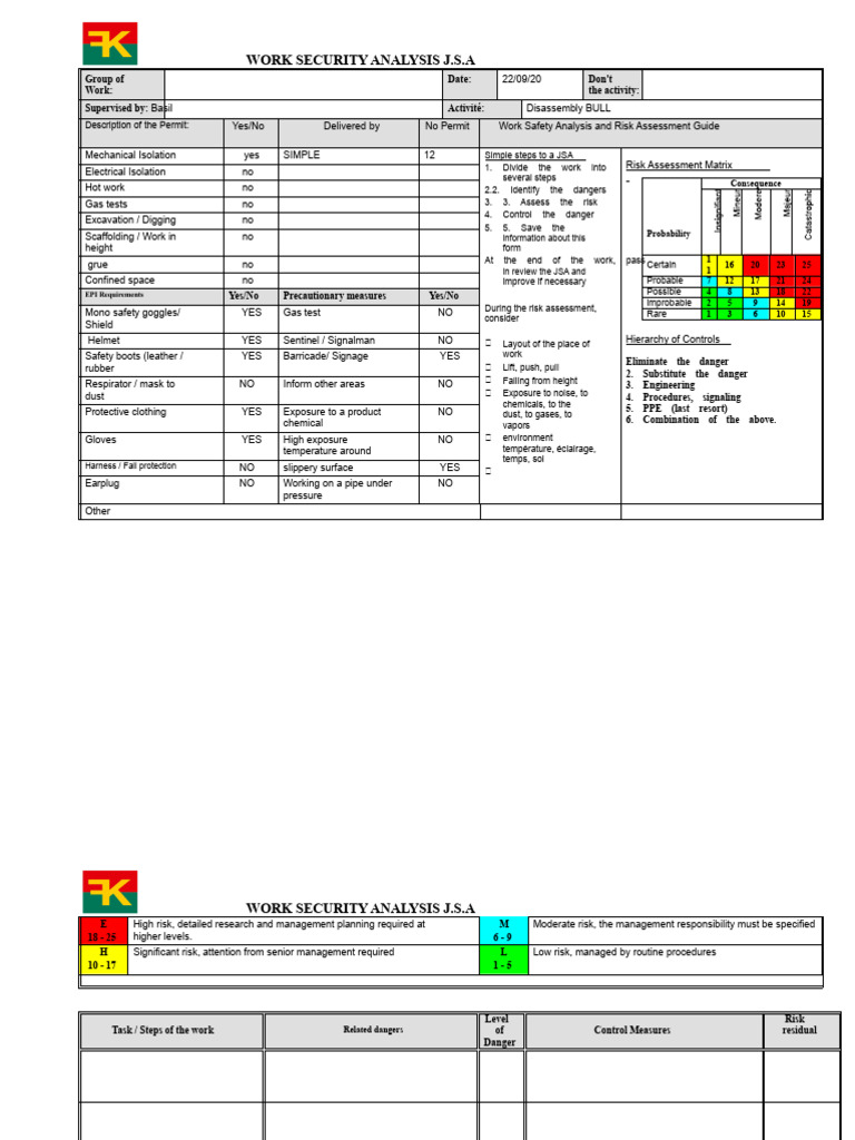 Work Safety Analysis and Risk Assessment | PDF | Personal Protective ...