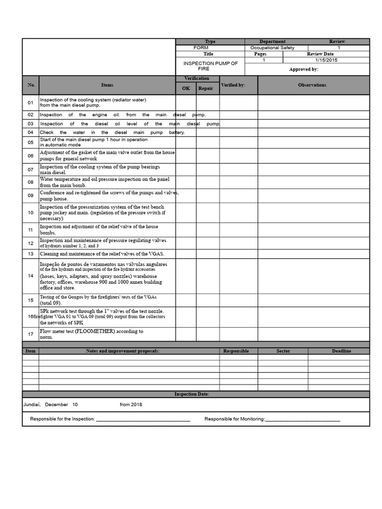 Inspection - Fire Pump | PDF | Pump | Valve