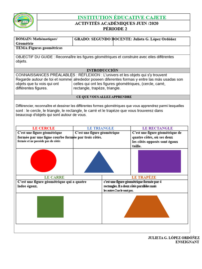 Activités sur les figures géométriques | PDF | Cercle | Triangle