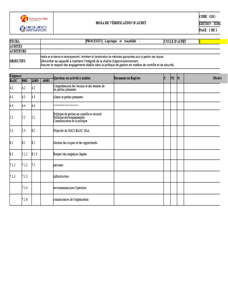 Vérification Audit Logistique et Traçabilité | PDF | Audit | Sécurité
