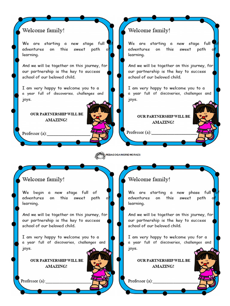 Welcome Note For Families | PDF | Psychology | Childhood