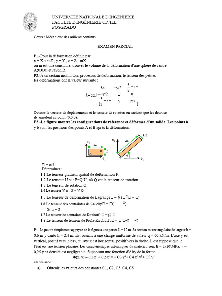 Examen de Mécanique des Milieux Continus | PDF | Rotation | Tenseur