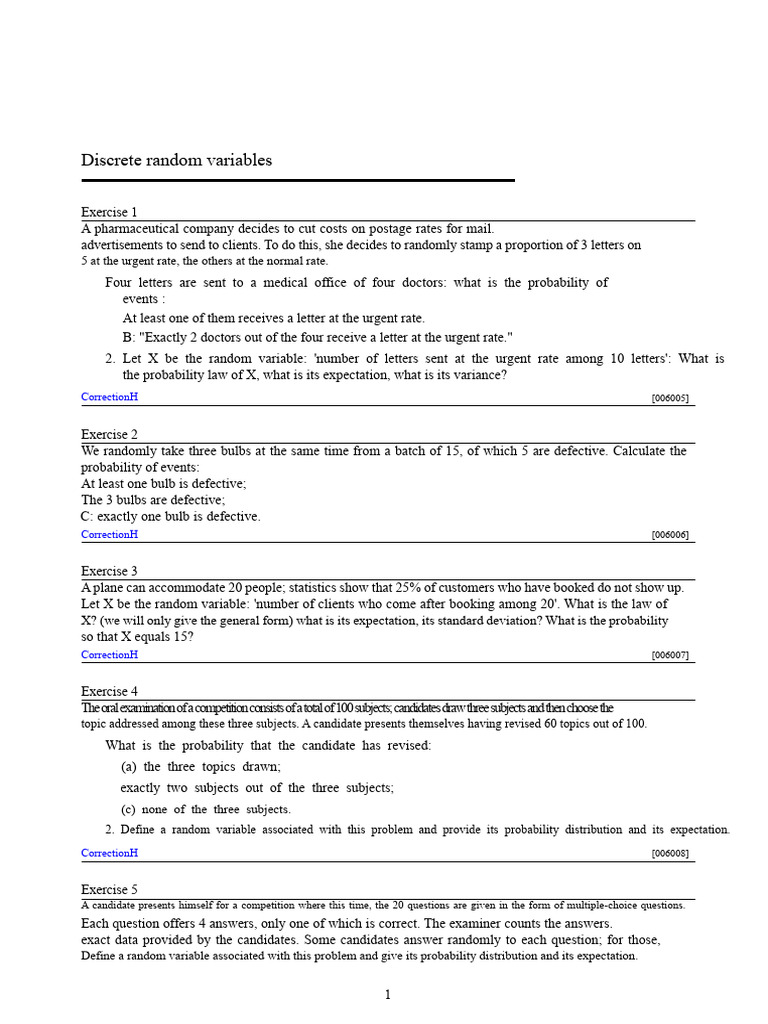 Corrected Exercises On Probability Laws | PDF | Variance | Probability ...