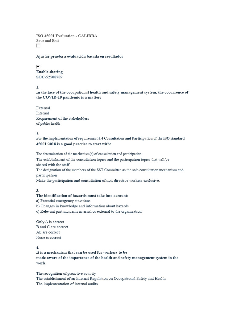 ISO 45001 Assessment | PDF | Occupational Safety And Health | Risk
