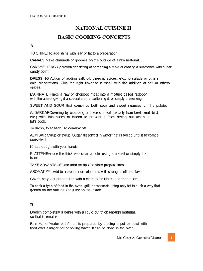 BASIC COOKING CONCEPTS Classroom | PDF | Cooking | Grilling