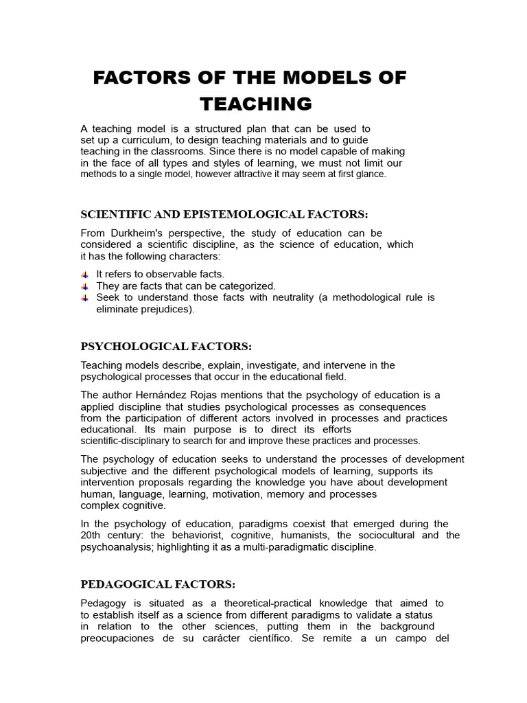 Factors of Teaching Models | PDF | Pedagogy | Psychology