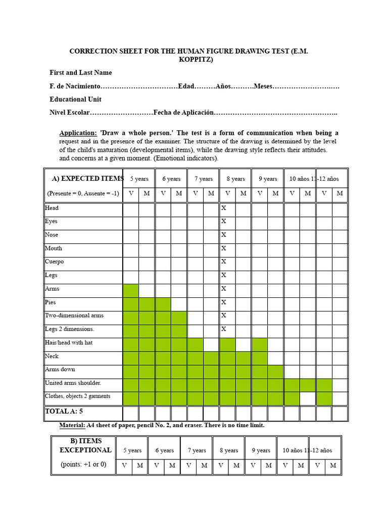 CORRECTION SHEET OF THE HUMAN FIGURE DRAWING TEST Johan | PDF ...