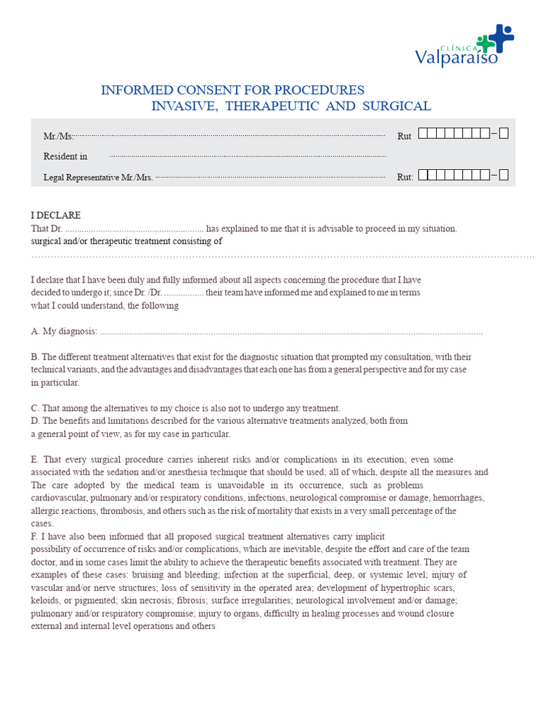 Invasive Consent | PDF | Informed Consent | Anesthesia