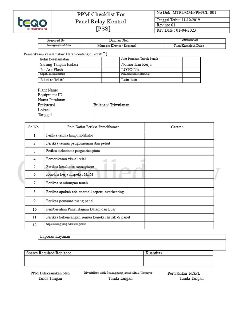 Checklist PPM Panel Relay Kontrol | PDF