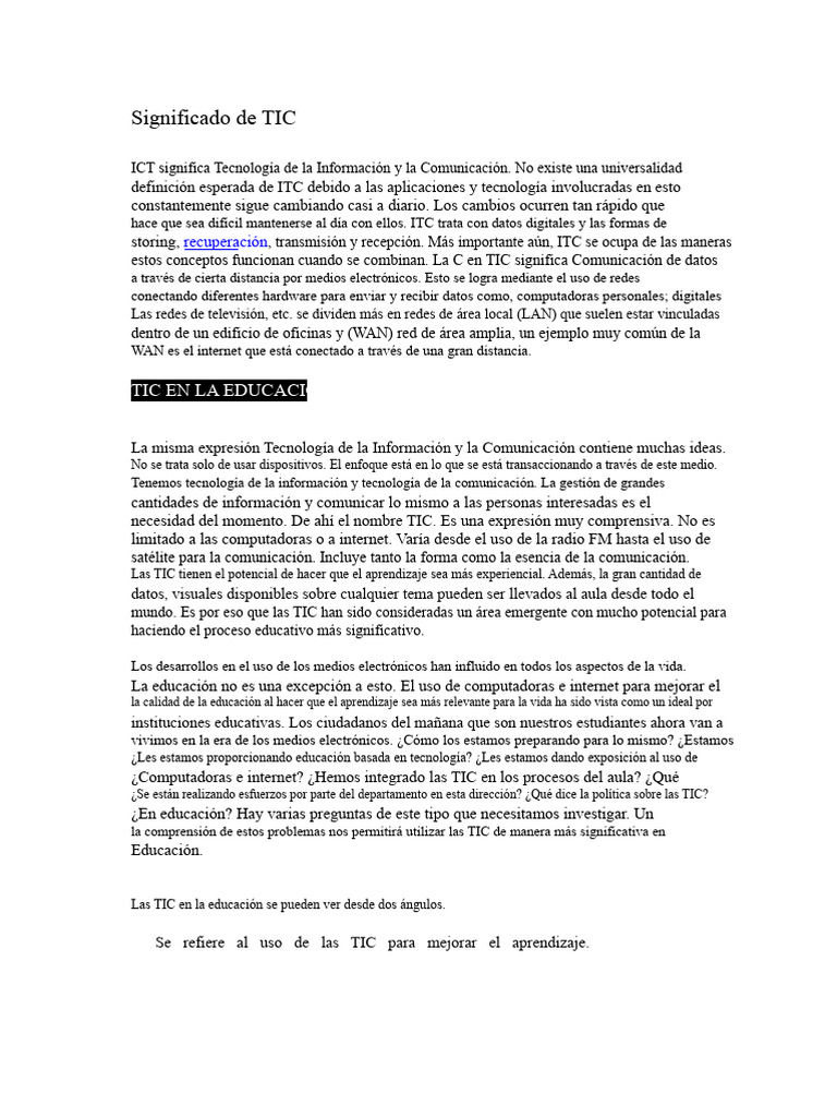 Significado de TIC | PDF | Tecnología de información y comunicaciones ...