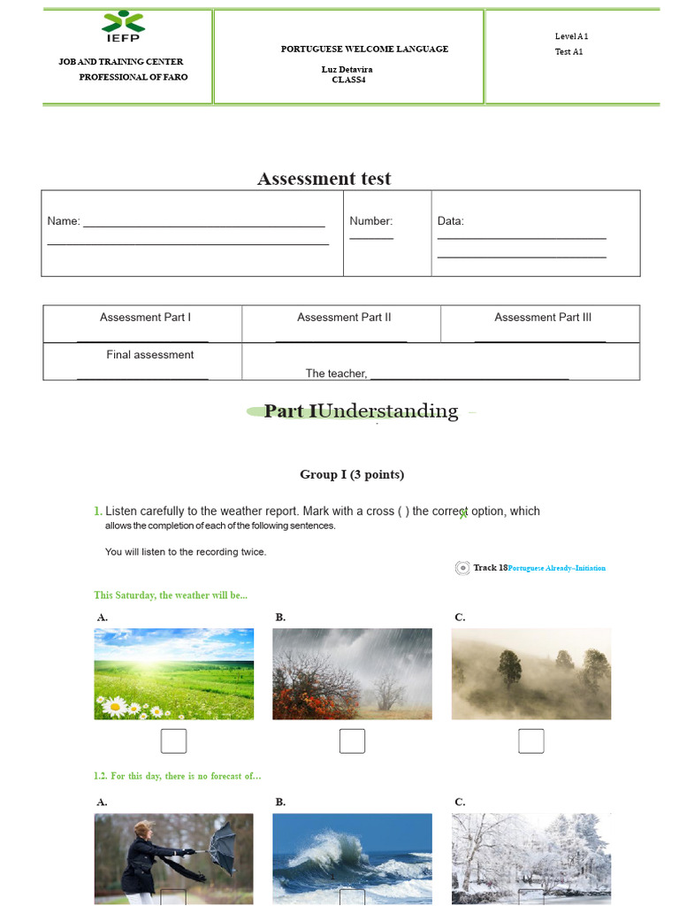 A1 Portuguese Language Assessment Test | PDF