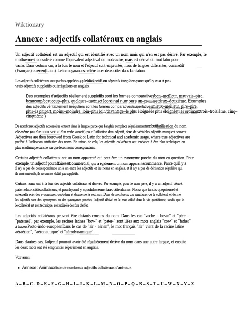 Annexe Anglais Collatéraux Adjectifs | PDF | Langue anglaise | Latin