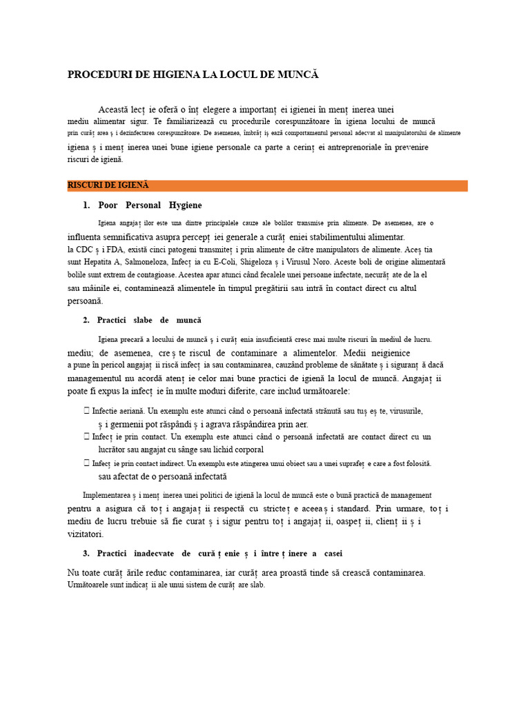 Materiale Informative-3 - PROCEDURI DE IGIENĂ ÎN LOCUL DE MUNCĂ | PDF