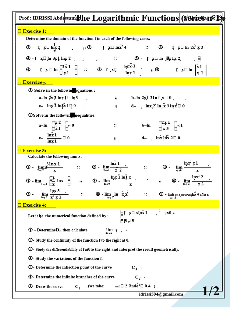 Logarithmic Functions Exercises and Solutions | PDF | Functions And ...