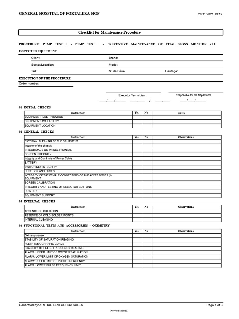 Procedure CheckList | PDF