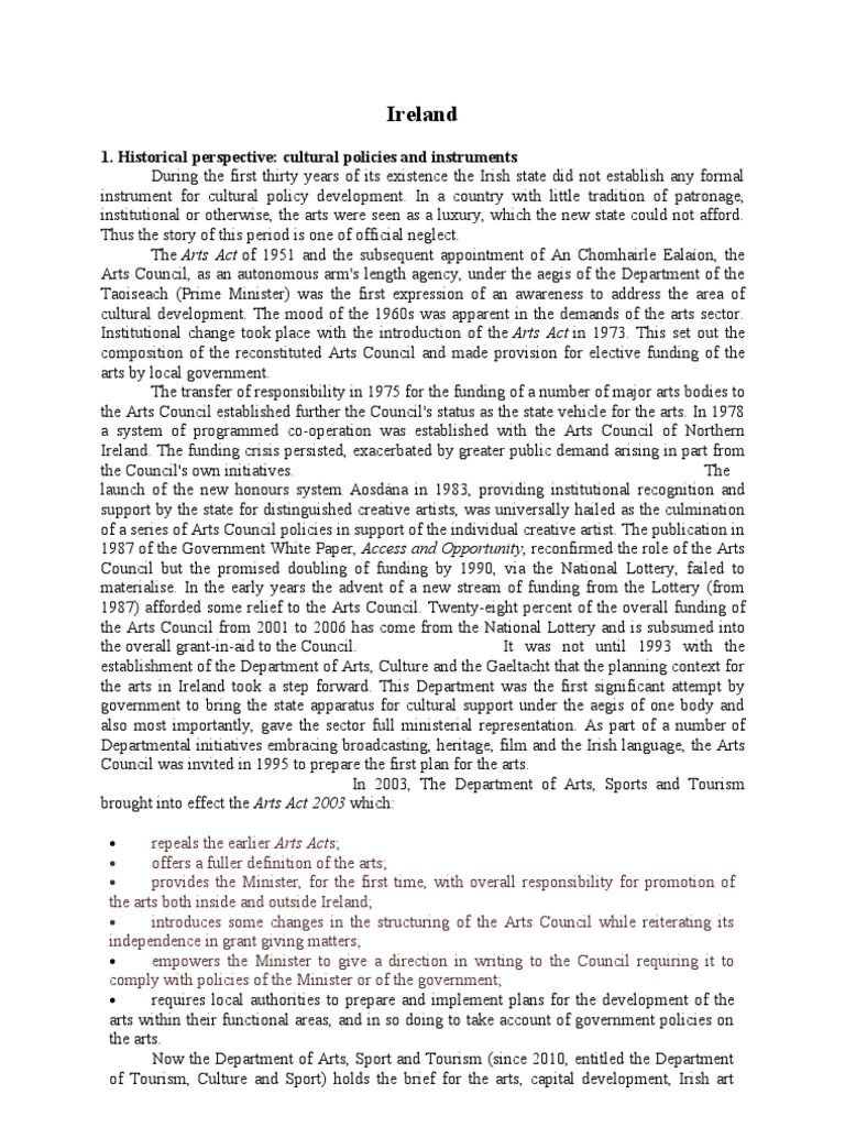 Evolution of Cultural Policy in Ireland | PDF | Republic Of Ireland | Taxes