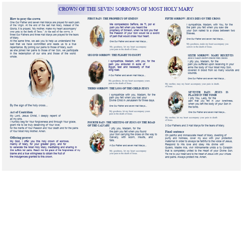 Seven Sorrows of Mary Prayer Guide | PDF | Mary, Mother Of Jesus | Jesus