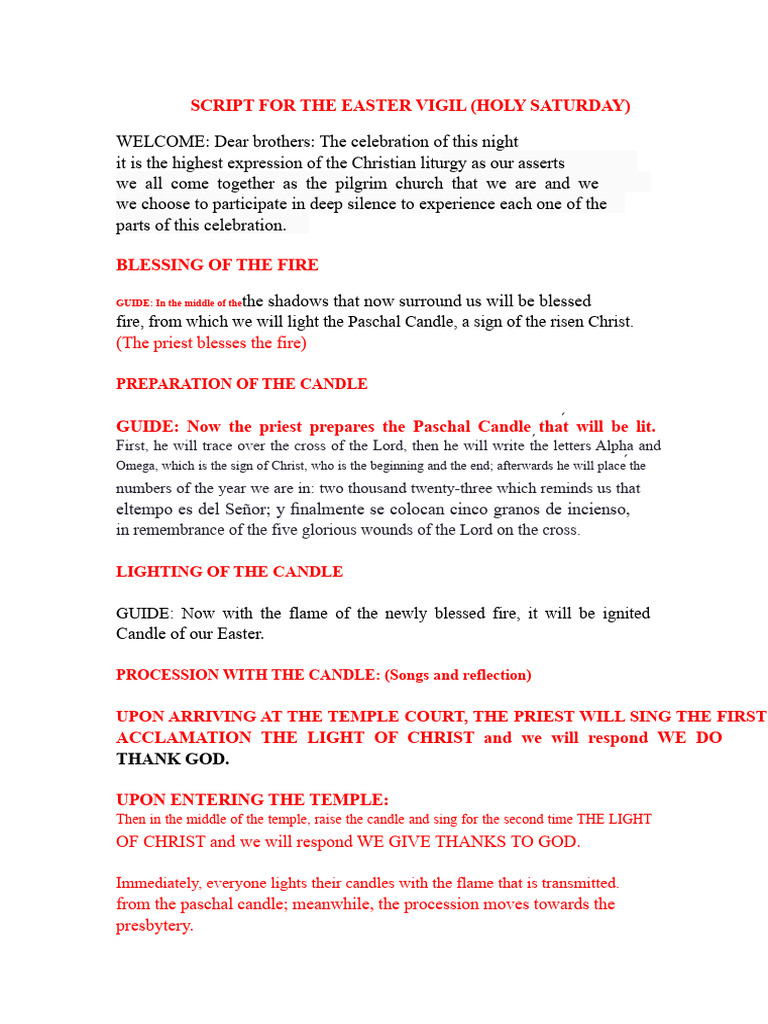 Easter Vigil Script for Holy Saturday | PDF | Eucharist | Easter